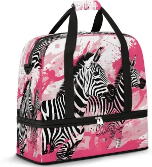 Sports Duffel Bag, Foldable Zebra Travel Duffel Bags, Gym Yoga Beach Bag Weekender Overnight Bag with Shoes Compartment for Men, Zebra Print