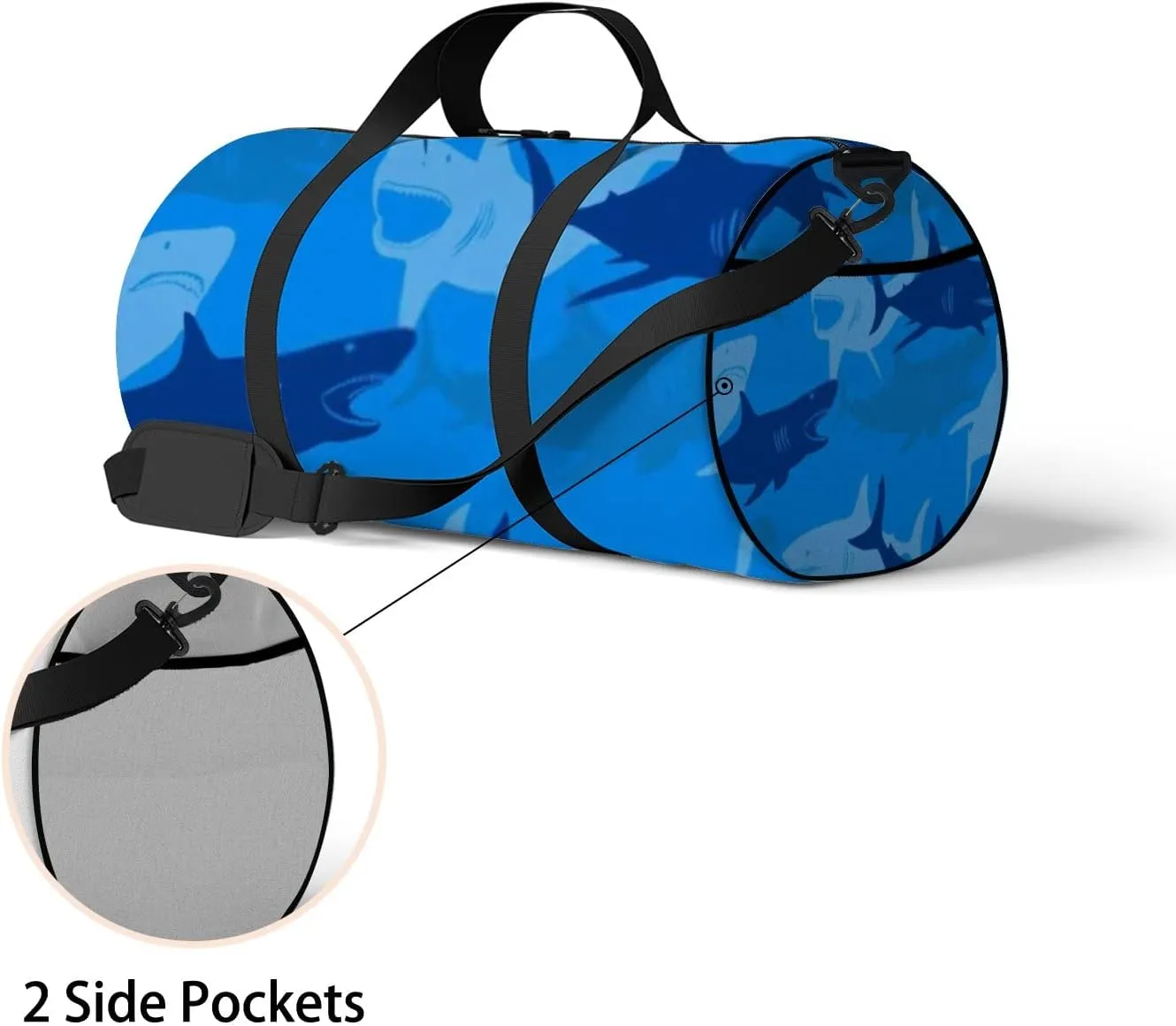 Sports Gym Bag for Women and Men Waterproof Abstract Shark Blue Duffel Bag Lightweight Carryon Traveling Boarding Gripsack
