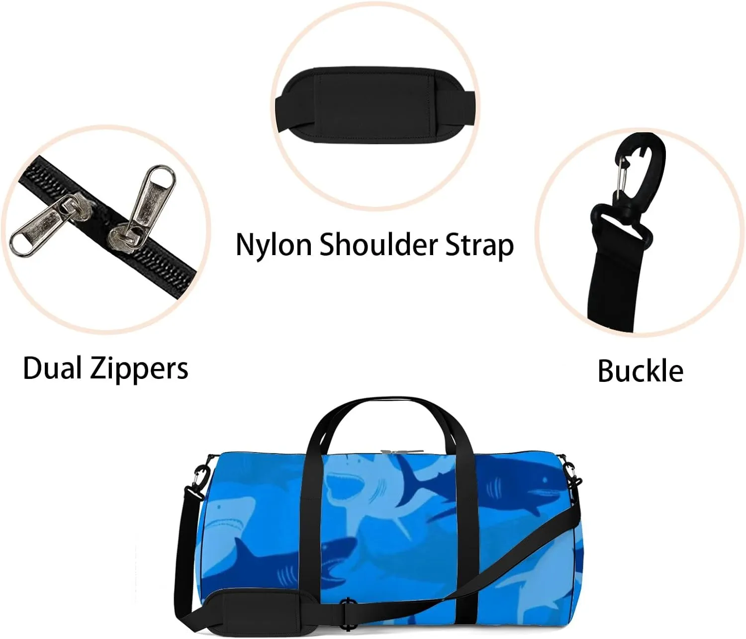 Sports Gym Bag for Women and Men Waterproof Abstract Shark Blue Duffel Bag Lightweight Carryon Traveling Boarding Gripsack