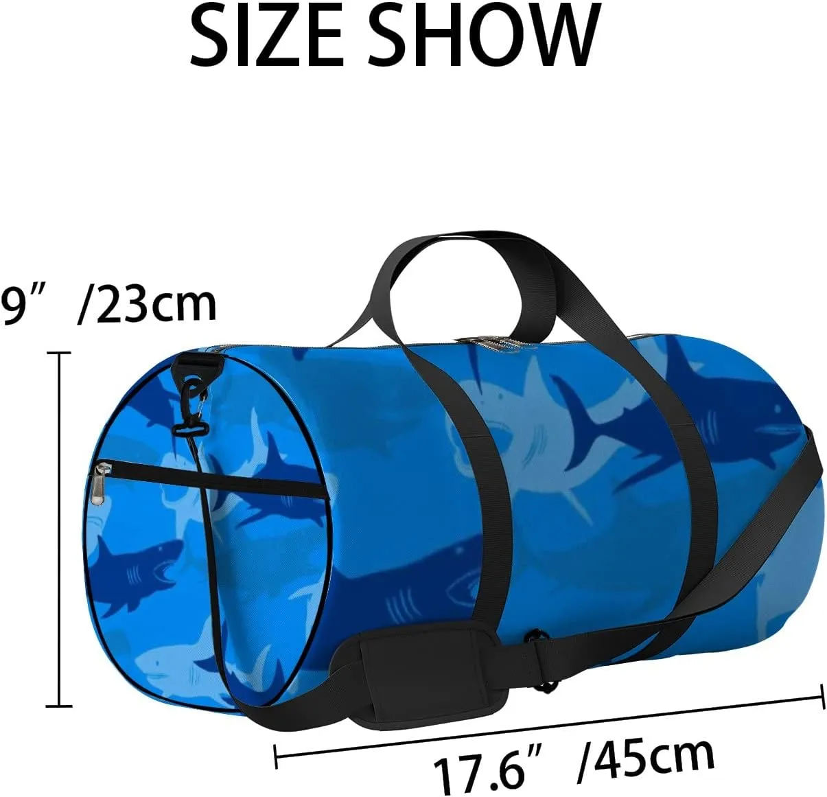 Sports Gym Bag for Women and Men Waterproof Abstract Shark Blue Duffel Bag Lightweight Carryon Traveling Boarding Gripsack