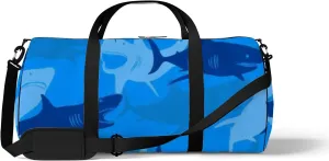 Sports Gym Bag for Women and Men Waterproof Abstract Shark Blue Duffel Bag Lightweight Carryon Traveling Boarding Gripsack