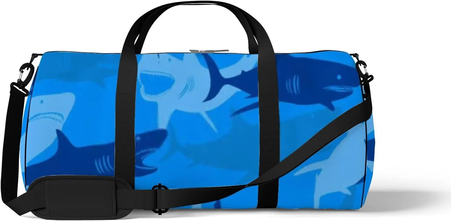 Sports Gym Bag for Women and Men Waterproof Abstract Shark Blue Duffel Bag Lightweight Carryon Traveling Boarding Gripsack