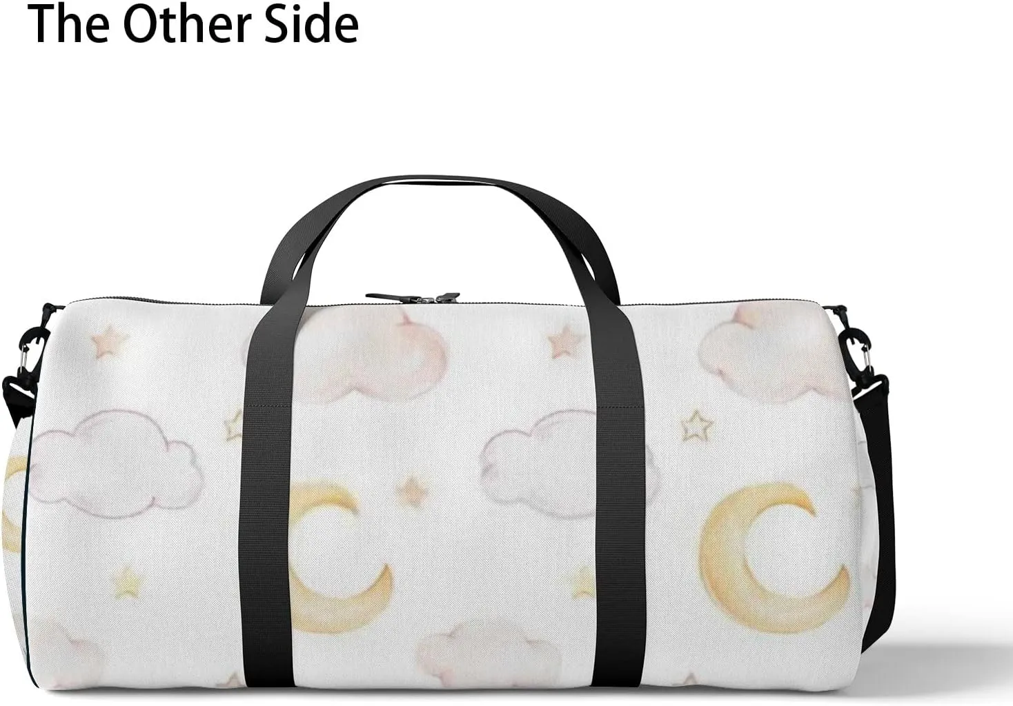 Sports Gym Bag for Women and Men Waterproof Cartoon Moon Clouds Stars Watercolor White Duffel Bag Lightweight Carryon Traveling Boarding Gripsack