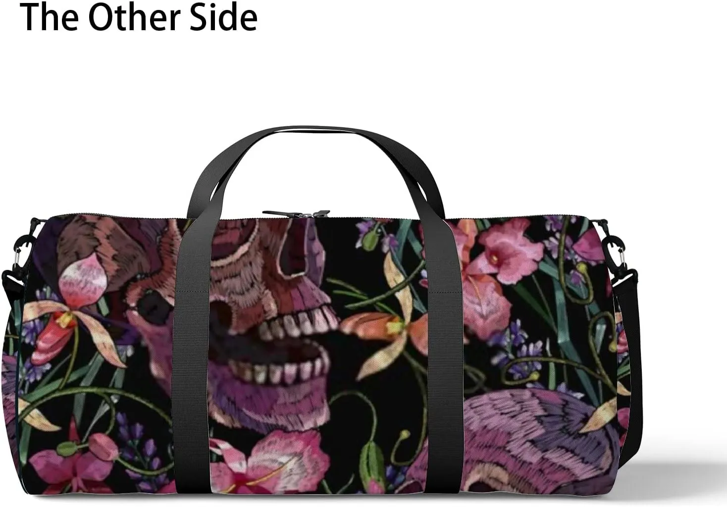 Sports Gym Bag for Women and Men Waterproof Embroidery Skull Pink Medieval Style Duffel Bag Lightweight Carryon Traveling Boarding Gripsack