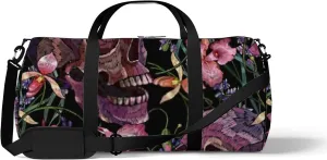 Sports Gym Bag for Women and Men Waterproof Embroidery Skull Pink Medieval Style Duffel Bag Lightweight Carryon Traveling Boarding Gripsack