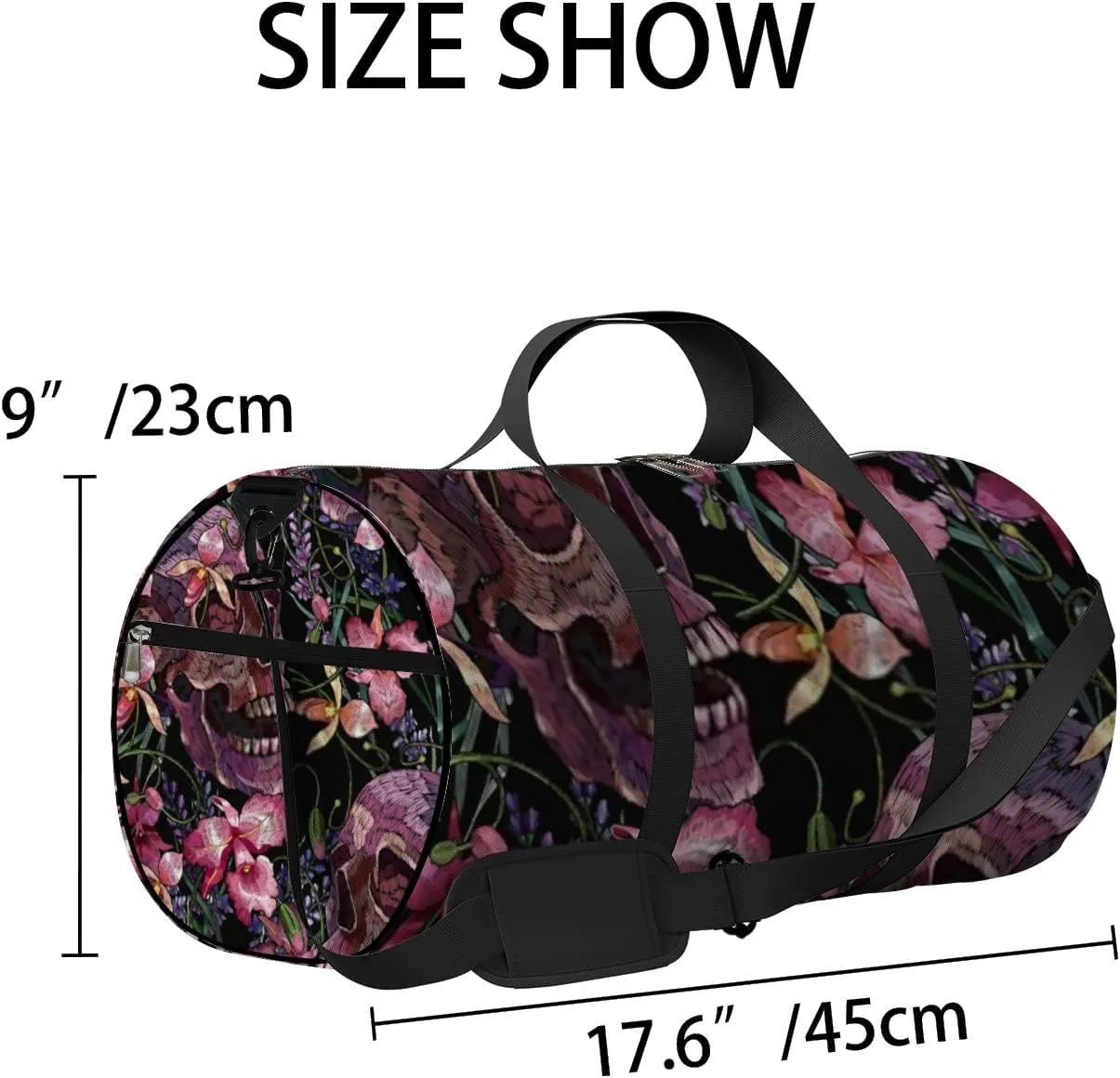 Sports Gym Bag for Women and Men Waterproof Embroidery Skull Pink Medieval Style Duffel Bag Lightweight Carryon Traveling Boarding Gripsack