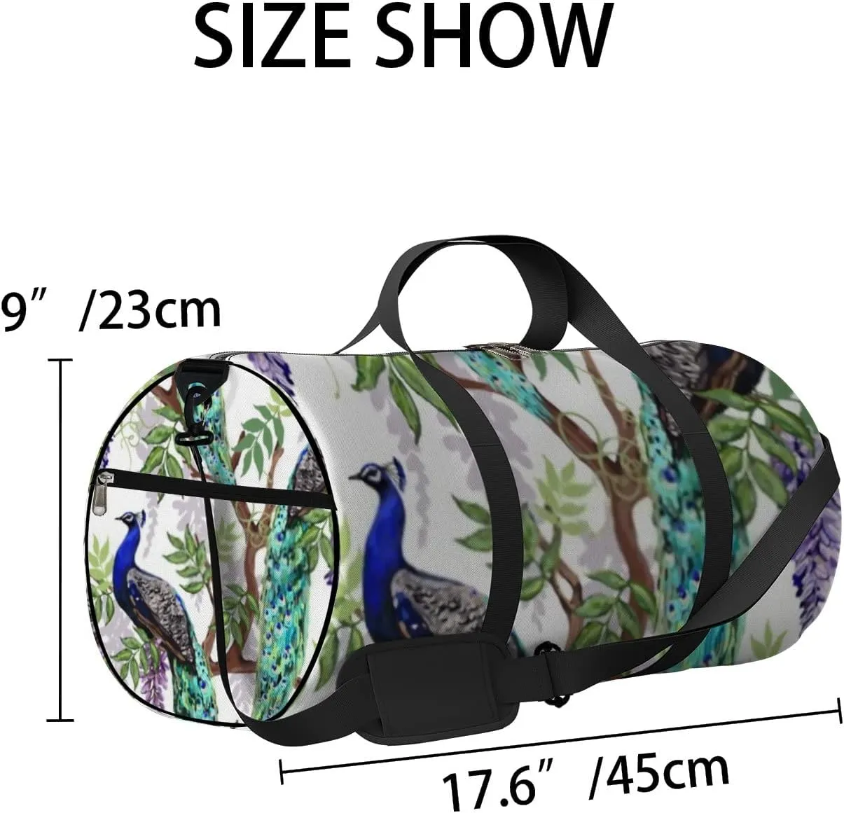 Sports Gym Bag for Women and Men Waterproof Floral Summer Pattern Peacocks Green Duffel Bag Lightweight Carryon Traveling Boarding Gripsack