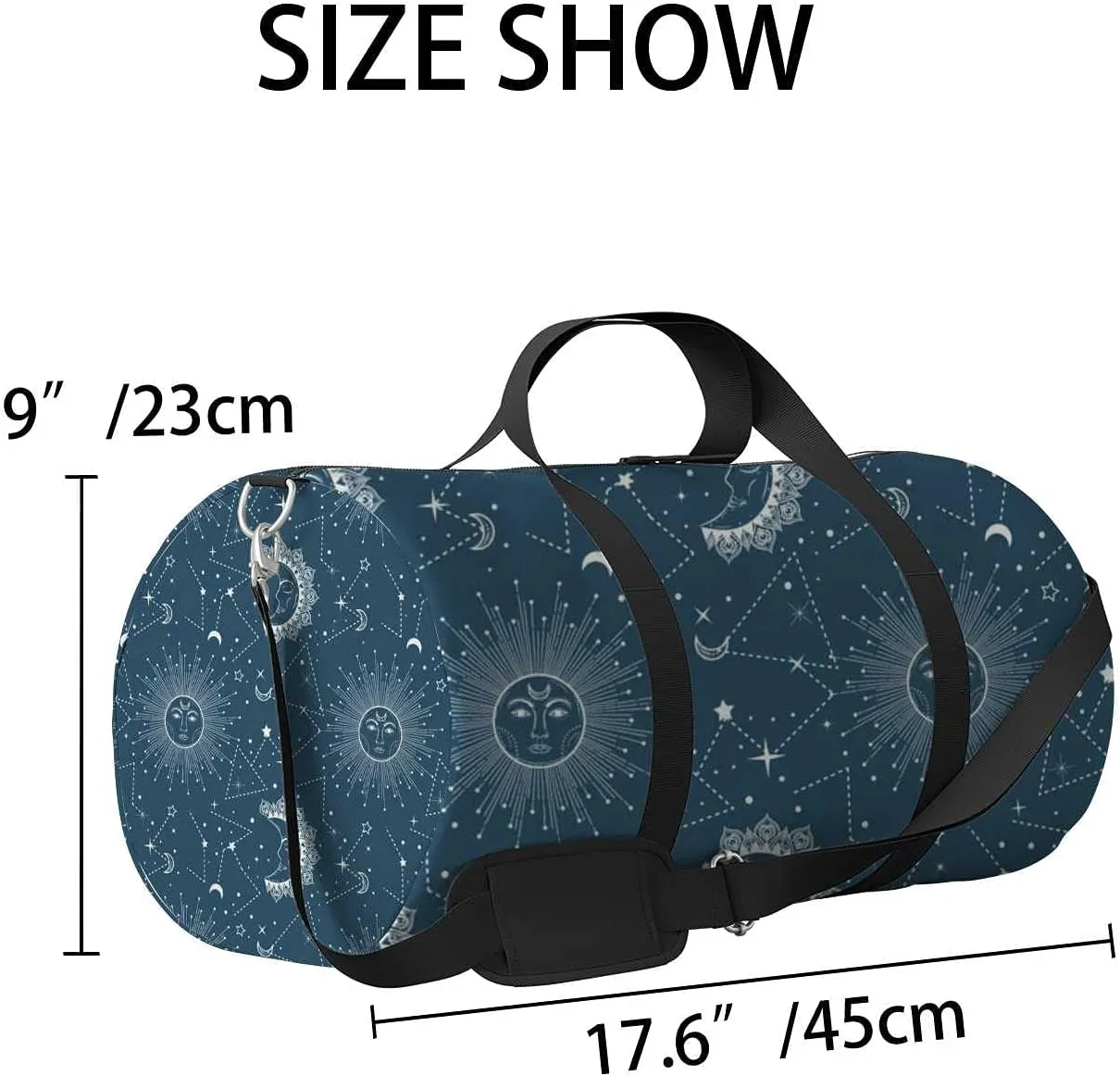 Sports Gym Bag for Women and Men Waterproof Pattern Sun Moon Stars Duffel Bag Lightweight Carryon Traveling Boarding Gripsack