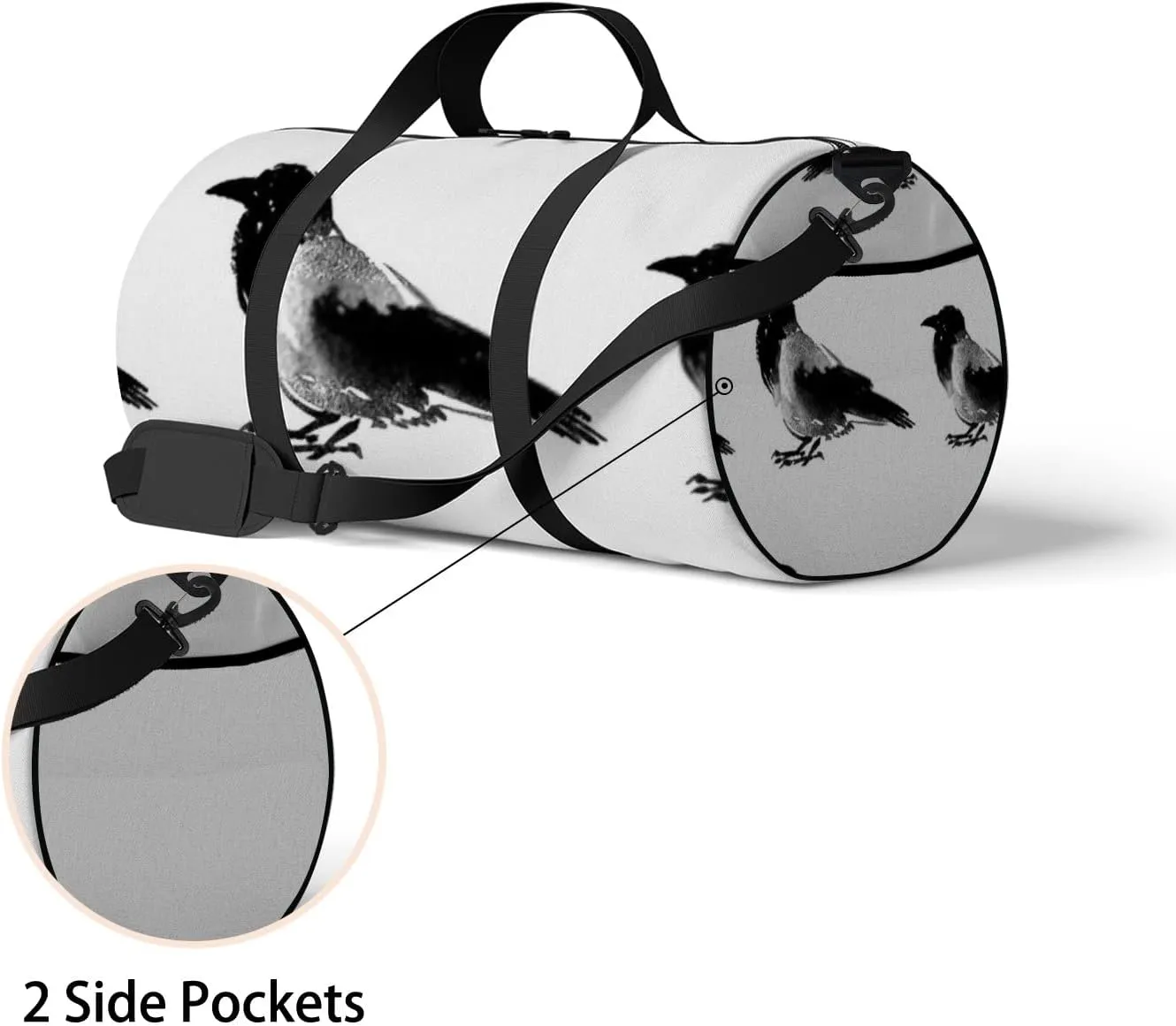 Sports Gym Bag for Women and Men Waterproof Sketches Birds Black Duffel Bag Lightweight Carryon Traveling Boarding Gripsack