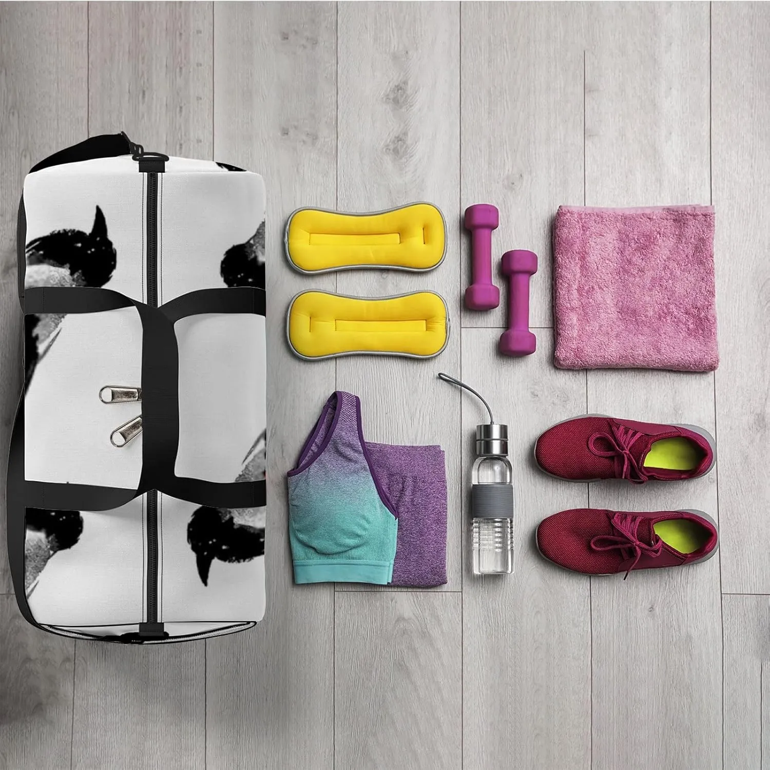 Sports Gym Bag for Women and Men Waterproof Sketches Birds Black Duffel Bag Lightweight Carryon Traveling Boarding Gripsack