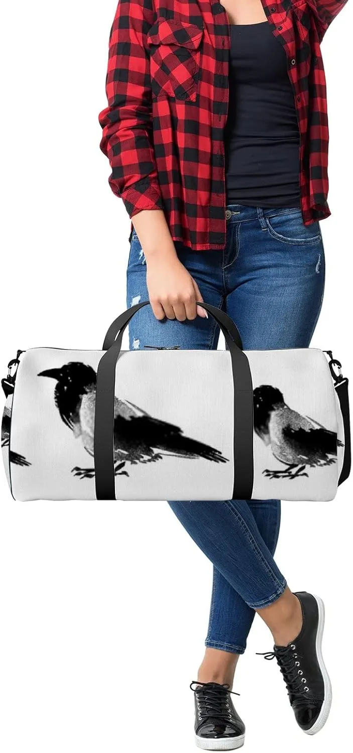 Sports Gym Bag for Women and Men Waterproof Sketches Birds Black Duffel Bag Lightweight Carryon Traveling Boarding Gripsack