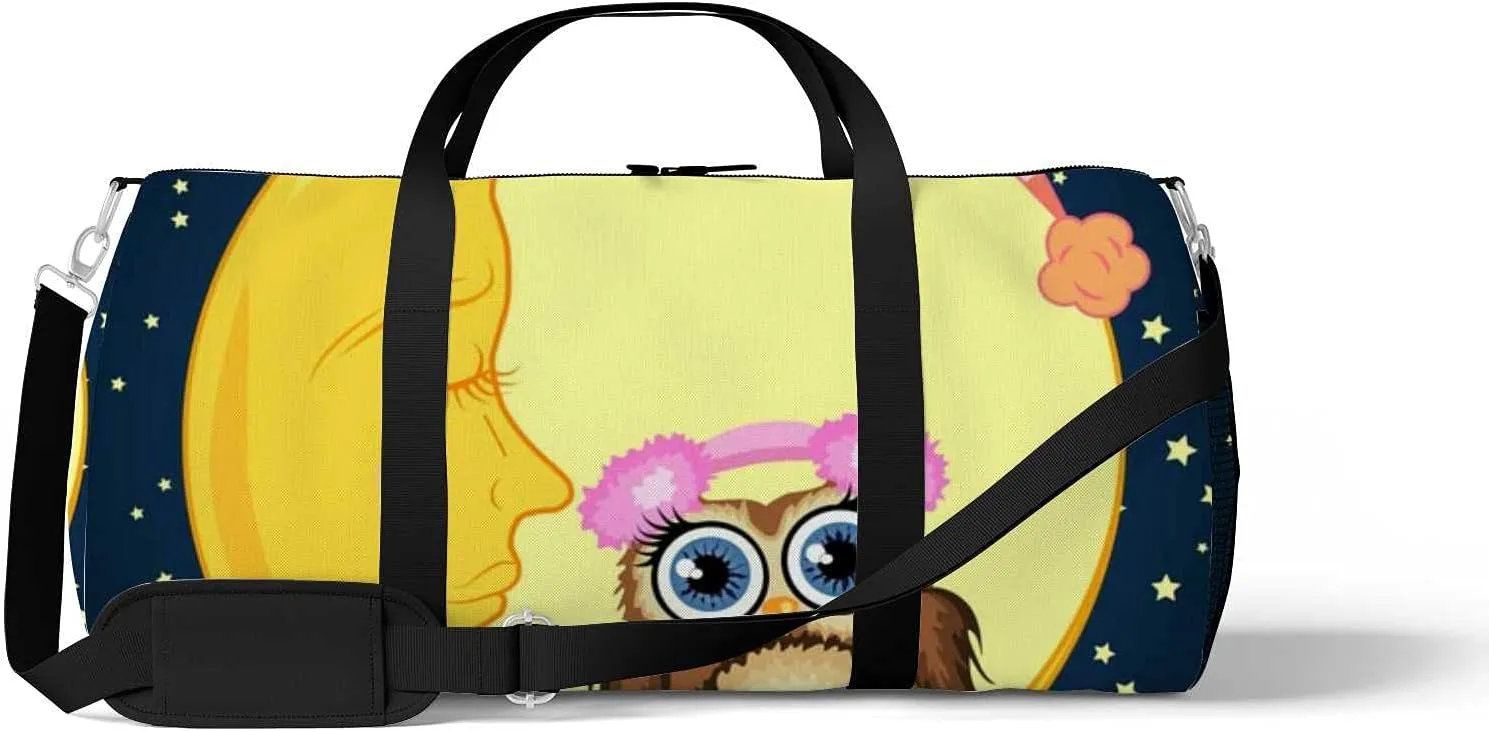 Sports Gym Bag for Women and Men Waterproof Sweet Cartoon Brown Owl Soft Headphones Duffel Bag Lightweight Carryon Traveling Boarding Gripsack