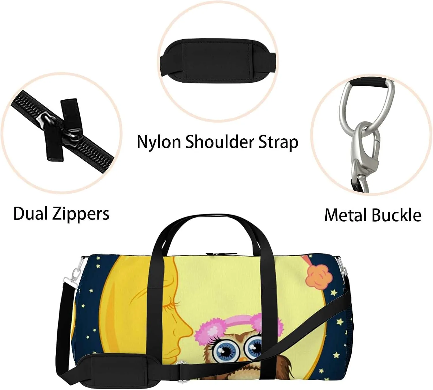 Sports Gym Bag for Women and Men Waterproof Sweet Cartoon Brown Owl Soft Headphones Duffel Bag Lightweight Carryon Traveling Boarding Gripsack