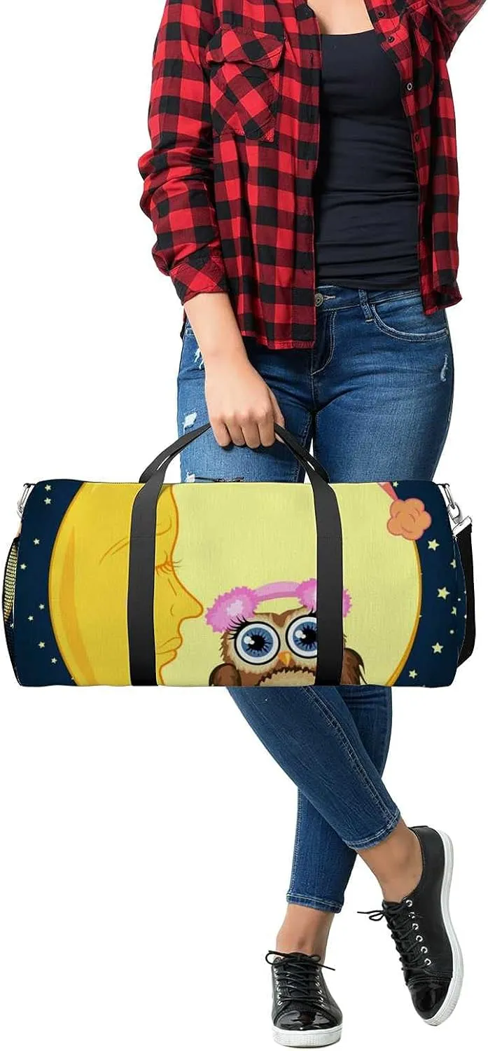 Sports Gym Bag for Women and Men Waterproof Sweet Cartoon Brown Owl Soft Headphones Duffel Bag Lightweight Carryon Traveling Boarding Gripsack