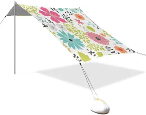 Spring Colorful Flowers Designed UPF50  Foldable Beach Cabana Lightweight Large Sun Shelter with Sandbags and Shovel for Backyard, Grassland, Park sombrilla para Playa
