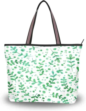 Spring Tote Bag for Women With Zipper Pocket Polyester Tote Purse Flower Handbag
