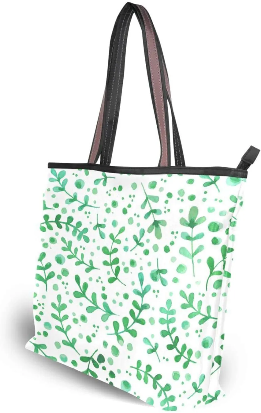 Spring Tote Bag for Women With Zipper Pocket Polyester Tote Purse Flower Handbag