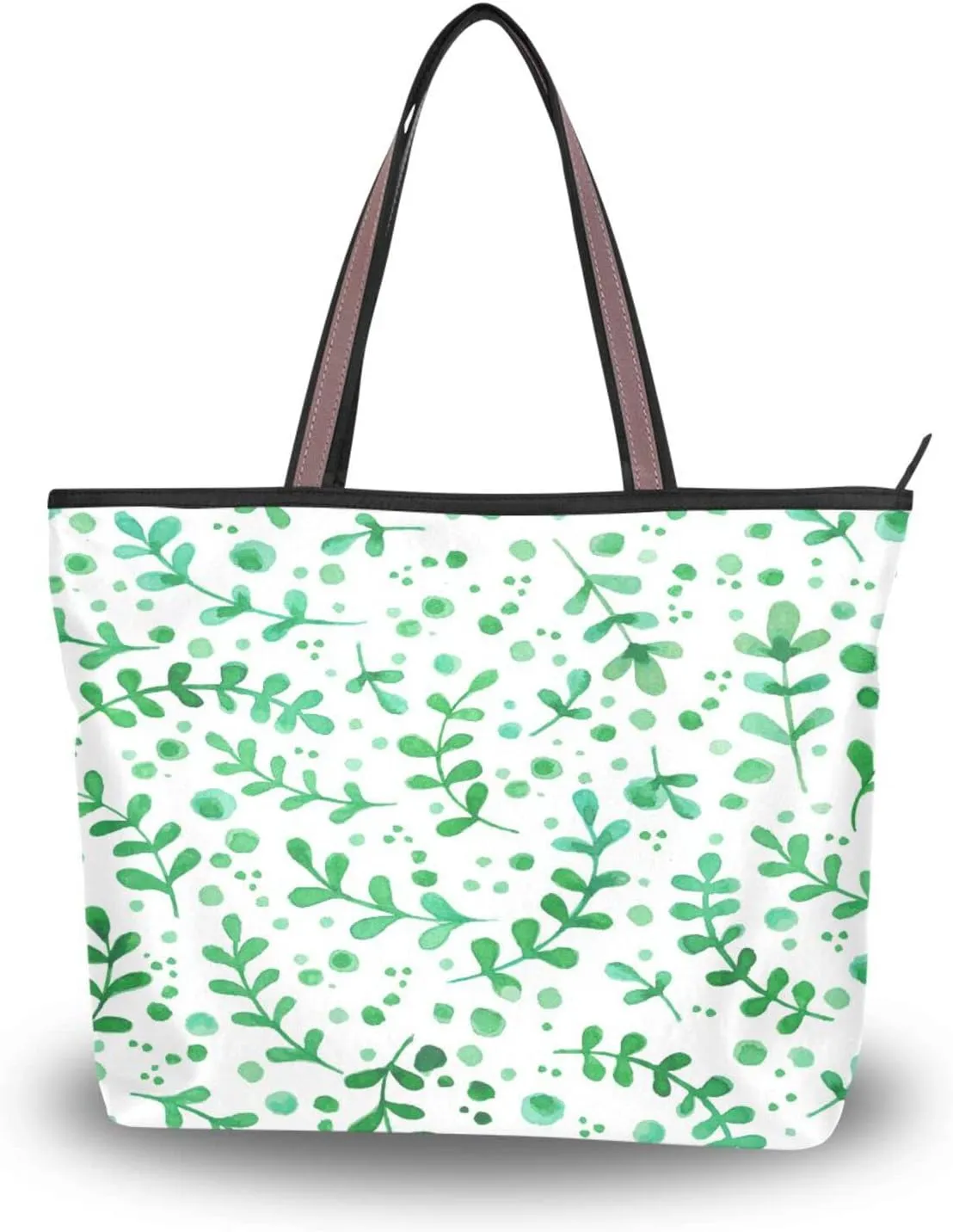 Spring Tote Bag for Women With Zipper Pocket Polyester Tote Purse Flower Handbag