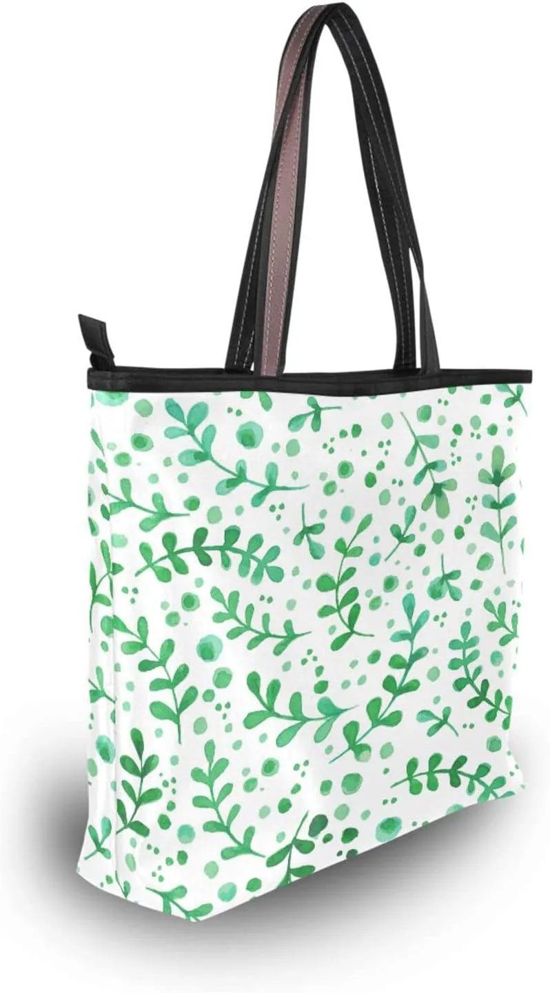 Spring Tote Bag for Women With Zipper Pocket Polyester Tote Purse Flower Handbag