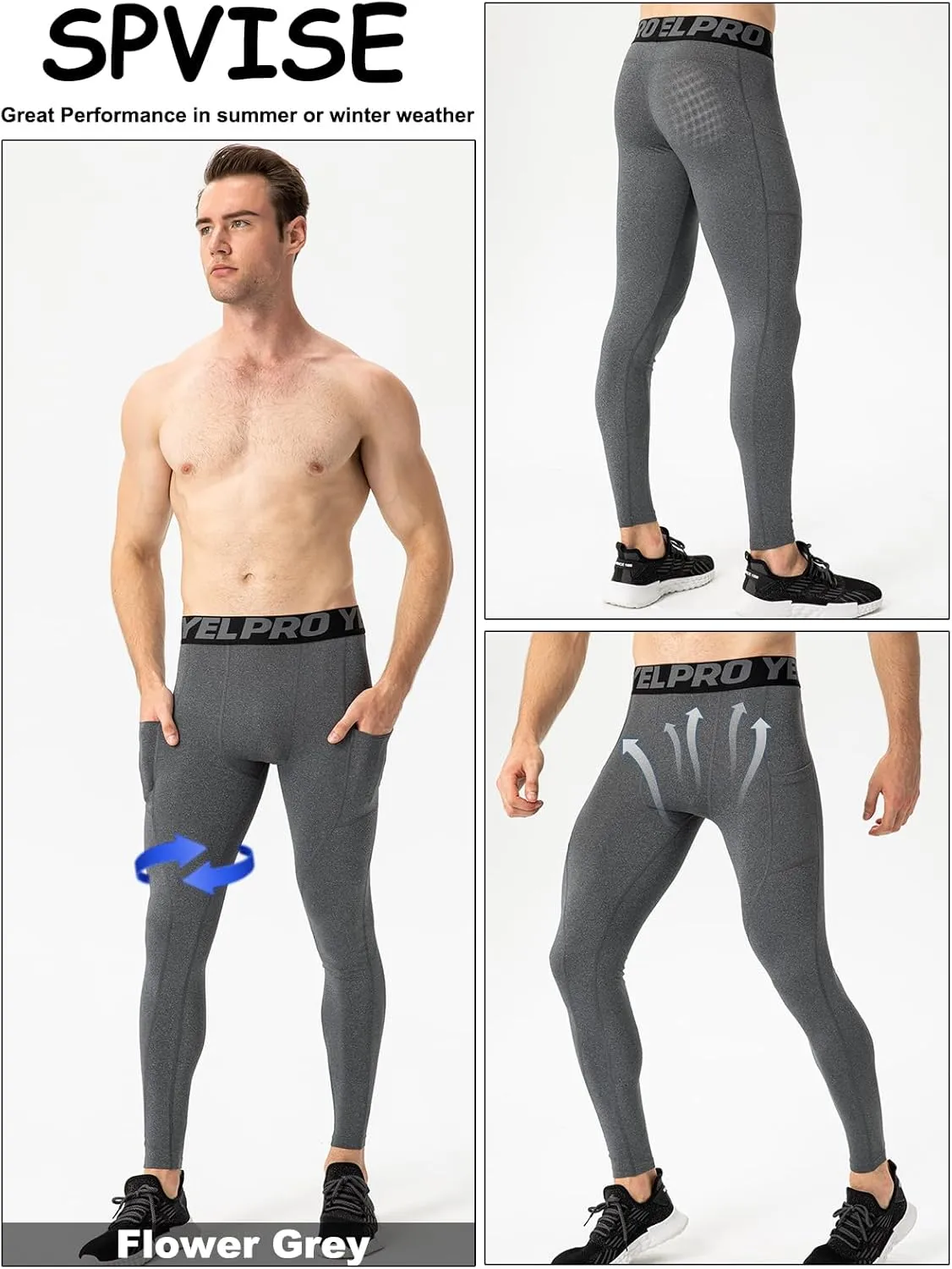 SPVISE 2 or 3 Pack Men's Compression Pants Leggings Running Tights with Pocket Cool Dry Workout Base Layer Athletic Gym Pants