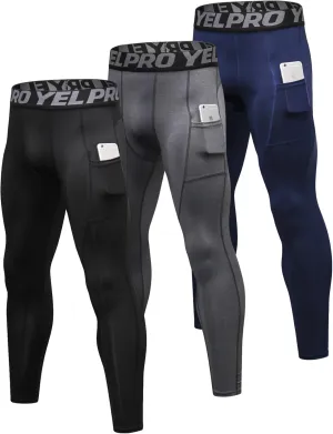 SPVISE 2 or 3 Pack Men's Compression Pants Leggings Running Tights with Pocket Cool Dry Workout Base Layer Athletic Gym Pants
