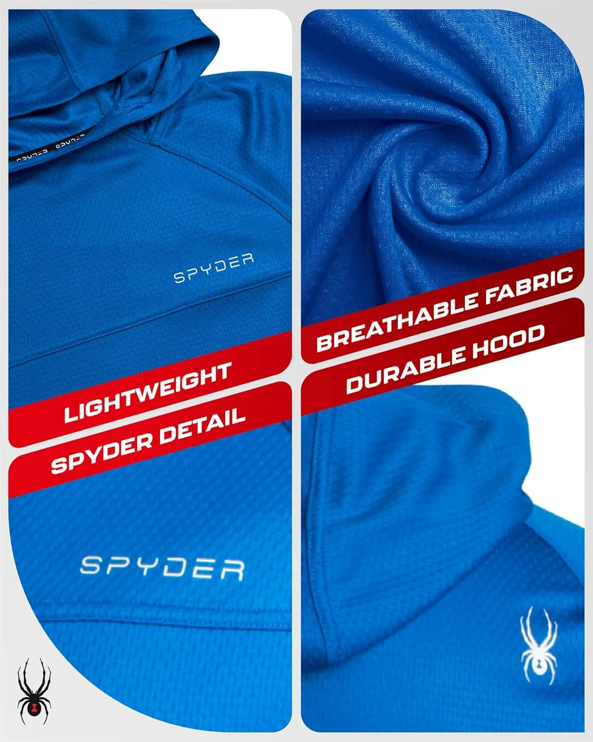 Spyder Mens Rash Guard Long Sleeve Sun Hoodie Shirt - UPF 50  UV Protection Quick Dry Moisture Wicking Fishing & Swim Shirt