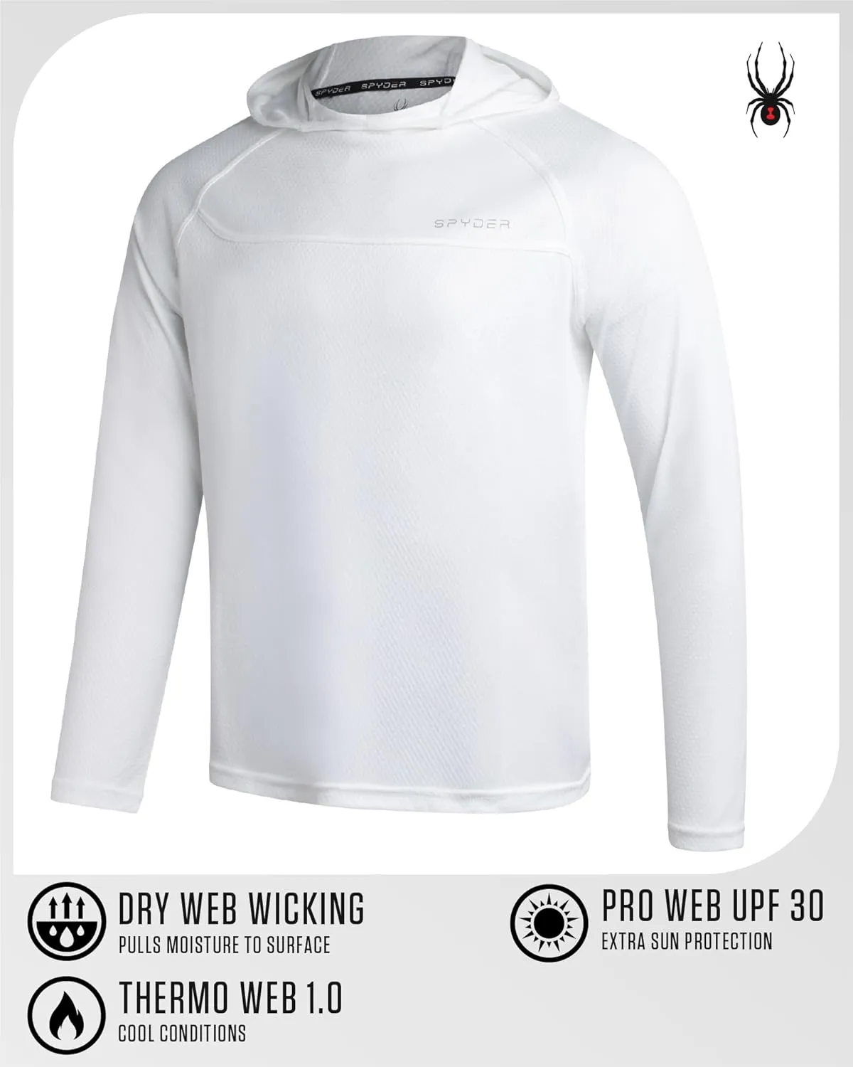 Spyder Mens Rash Guard Long Sleeve Sun Hoodie Shirt - UPF 50  UV Protection Quick Dry Moisture Wicking Fishing & Swim Shirt