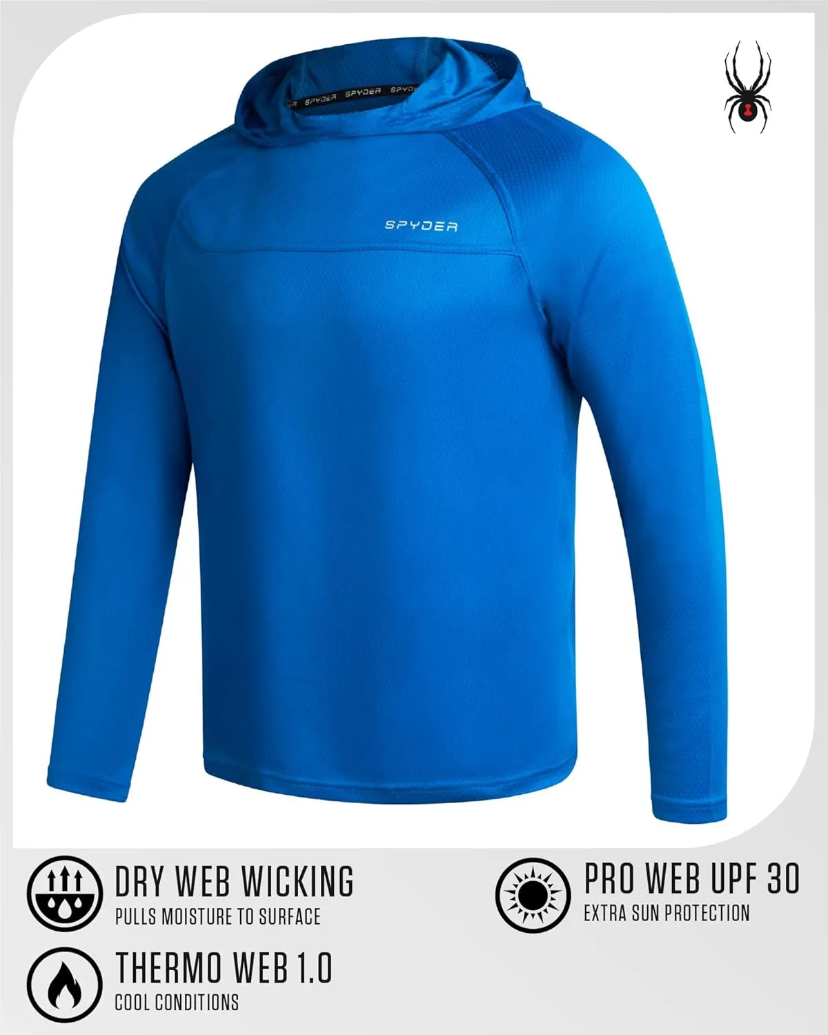 Spyder Mens Rash Guard Long Sleeve Sun Hoodie Shirt - UPF 50  UV Protection Quick Dry Moisture Wicking Fishing & Swim Shirt