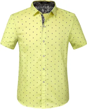 SSLR Men's Casual Button Down Shirts Regular-Fit 100% Cotton Printed Short Sleeve Shirts for Men