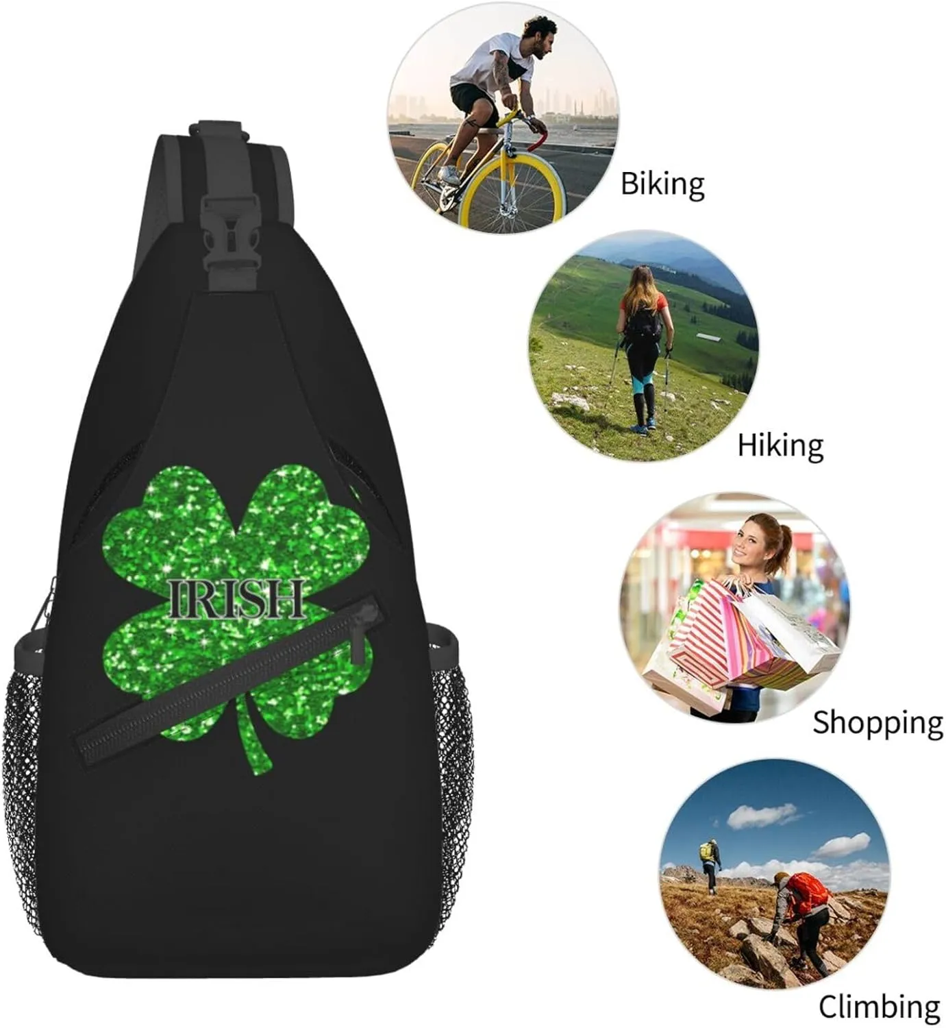 St Patrick's Day Bags Lucky Clover Shamrock Sling Bag Crossbody Backpack Shoulder Casual Daypack Bag for Men Women