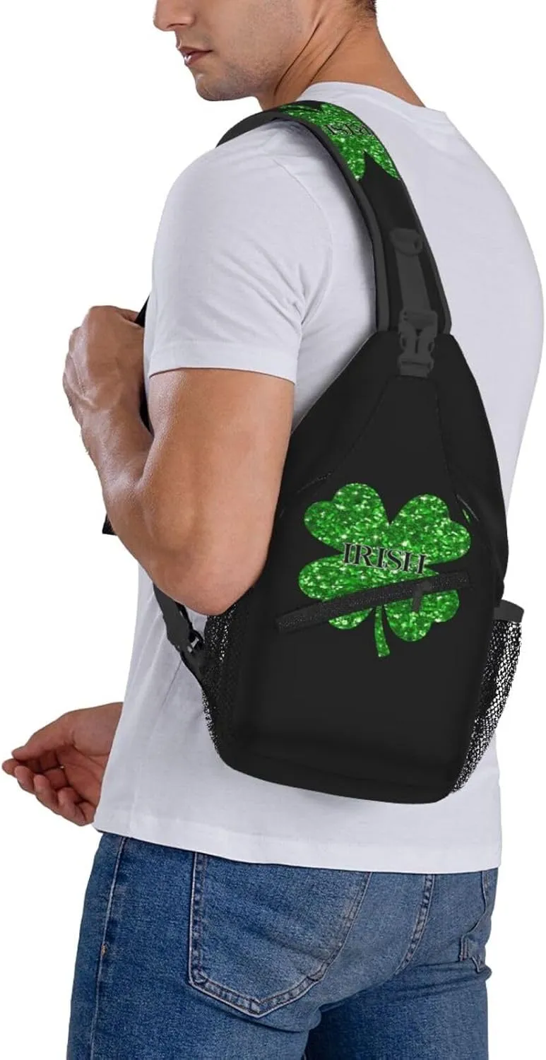 St Patrick's Day Bags Lucky Clover Shamrock Sling Bag Crossbody Backpack Shoulder Casual Daypack Bag for Men Women
