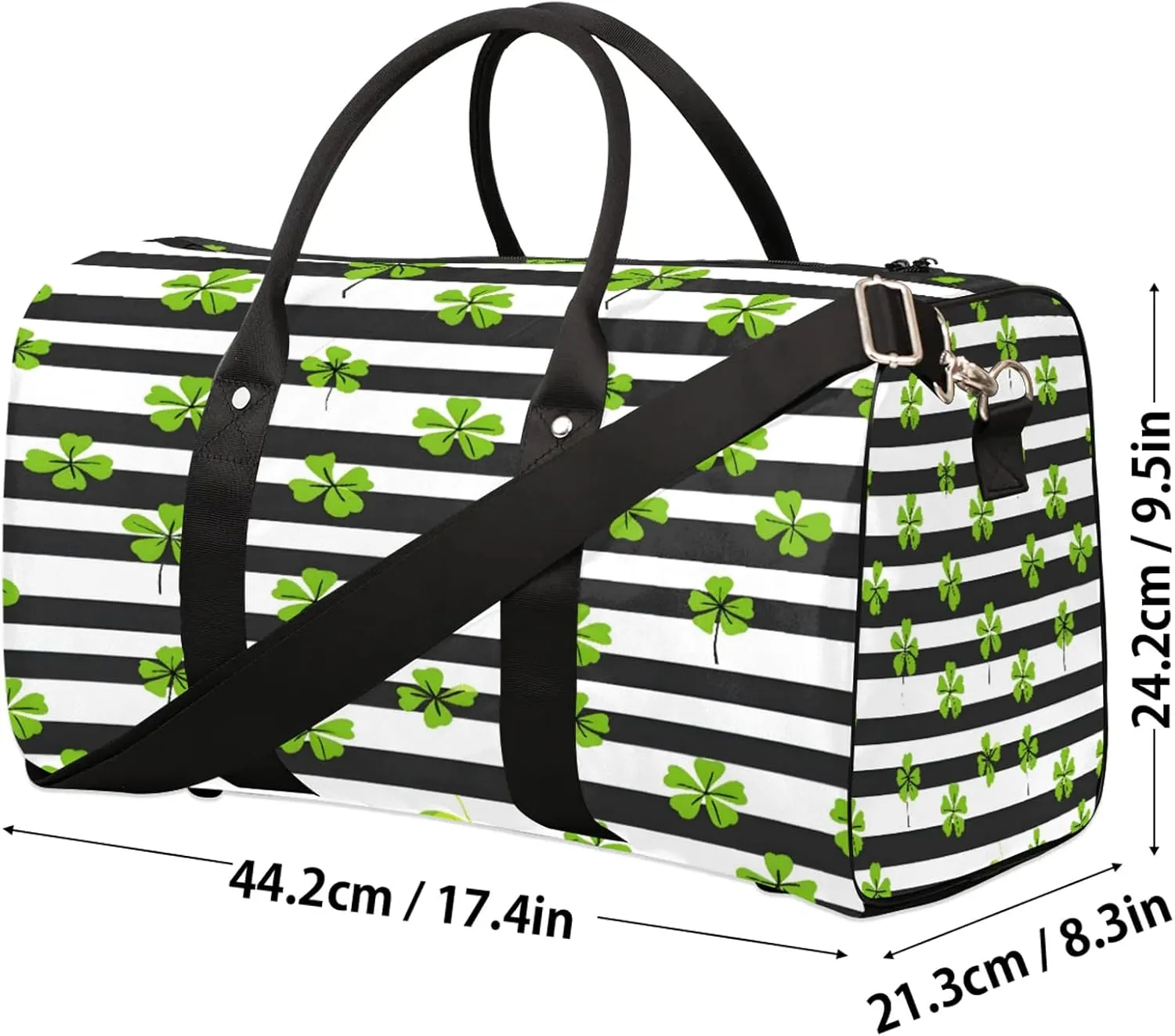 St. Patrick's Day Green Clover Leaf Irish Shamrock Travel Duffle Bag, Sports Gym Bags for Women Men, Carry On Weekender Overnight Workout Airplane Trips Bag