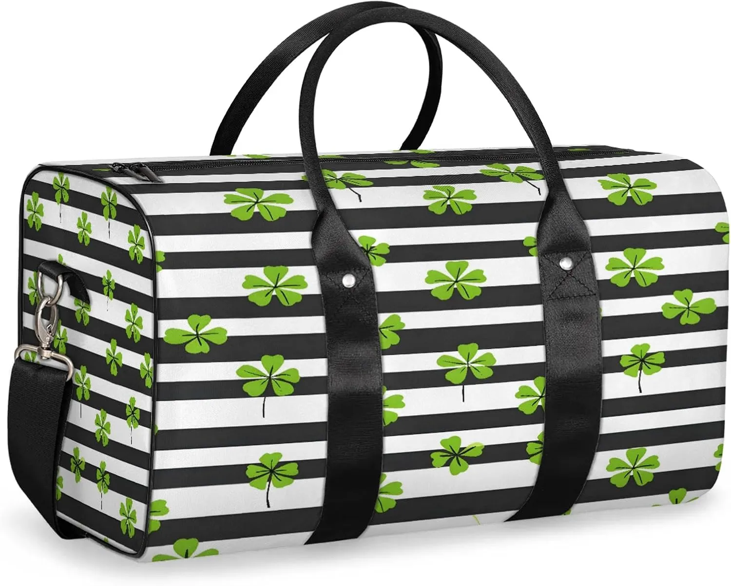 St. Patrick's Day Green Clover Leaf Irish Shamrock Travel Duffle Bag, Sports Gym Bags for Women Men, Carry On Weekender Overnight Workout Airplane Trips Bag