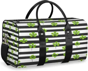St. Patrick's Day Green Clover Leaf Irish Shamrock Travel Duffle Bag, Sports Gym Bags for Women Men, Carry On Weekender Overnight Workout Airplane Trips Bag