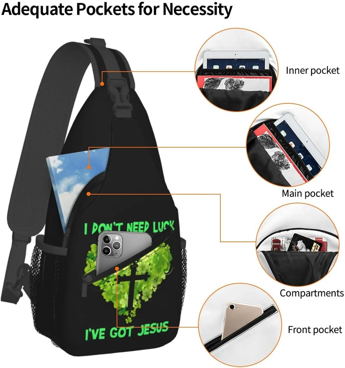 St Patrick's Day Irish Flag Shamrock Clover Sling Bag Crossbody Bag Casual Chest Bags Travel Shoulder Backpack