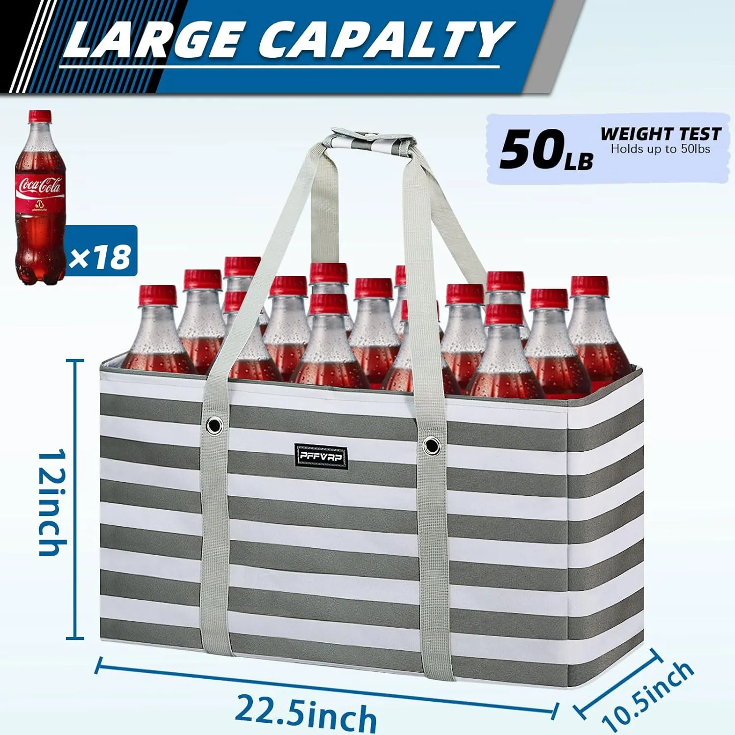 Stand Up Extra Large Utility Tote Bag 2-Pack, Foldable Reusable Grocery Bags with Metal Wire Frame & Reinforced Bottom Board, Large Utility Tote for Grocery Stores, Storage, Shopping (Grey)