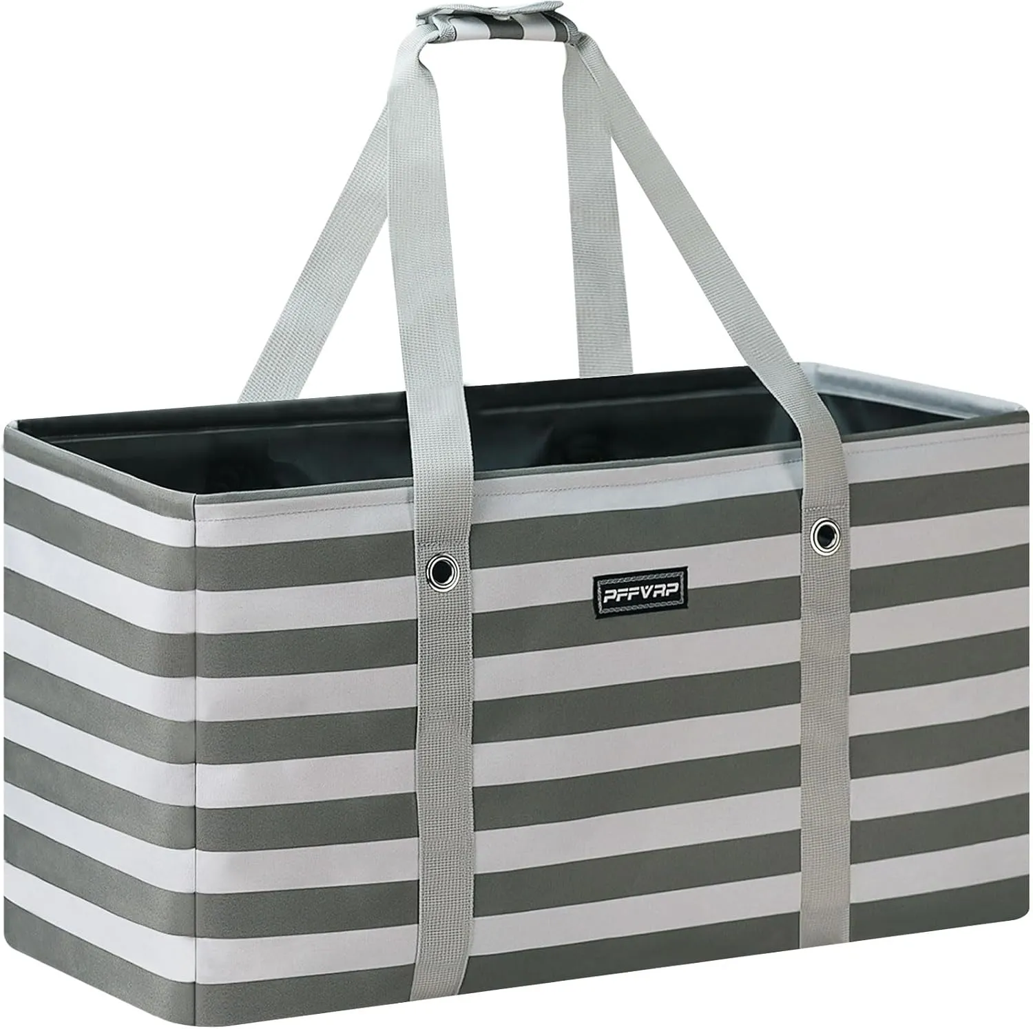 Stand Up Extra Large Utility Tote Bag, Foldable Reusable Grocery Bags with Metal Wire Frame & Reinforced Bottom Board, Large Utility Tote for Shopping, Car Trunk, Beach Bag (Grey)