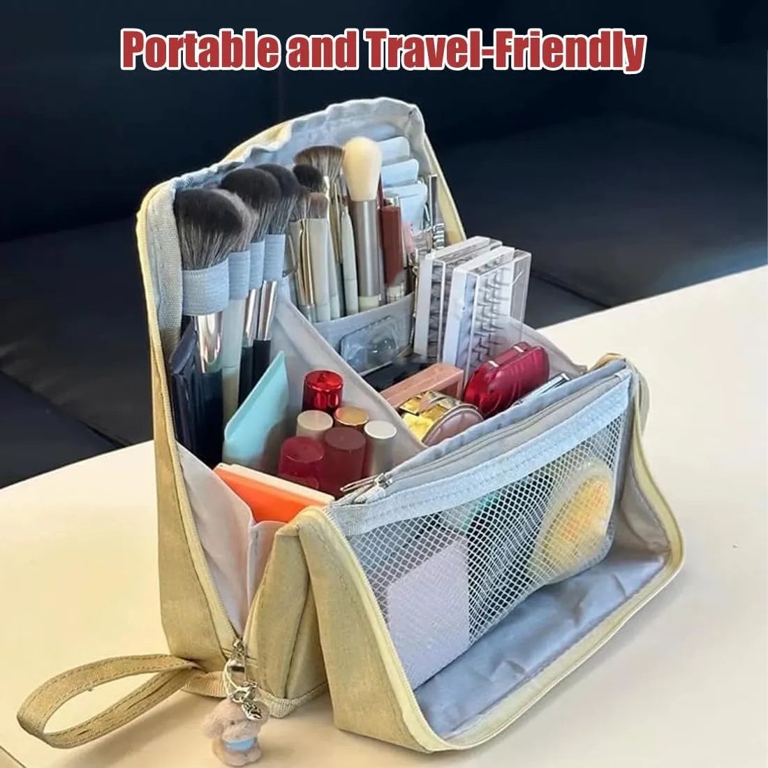 Standing Makeup Bag – Portable, Large Capacity, Doresty Makeup Bag, Waterproof Makeup Organizer with Compartments, Makeup Bag Organizer with Compartments, Travel-Friendly (Blue)