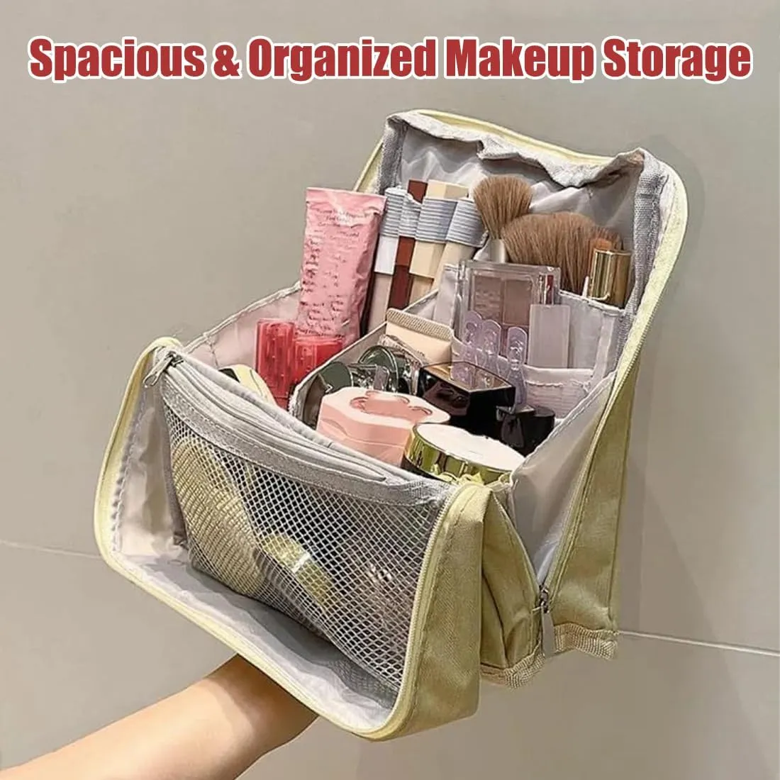 Standing Makeup Bag – Portable, Large Capacity, Doresty Makeup Bag, Waterproof Makeup Organizer with Compartments, Makeup Bag Organizer with Compartments, Travel-Friendly (Blue)