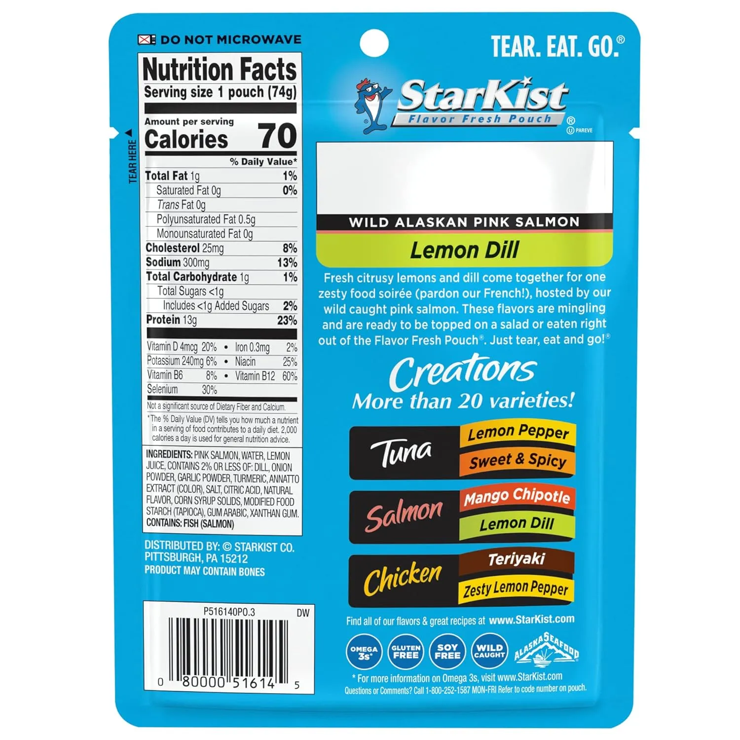StarKist Salmon Creations Lemon Dill - 2.6 oz Pouch (Pack of 12) (Packaging May Vary)