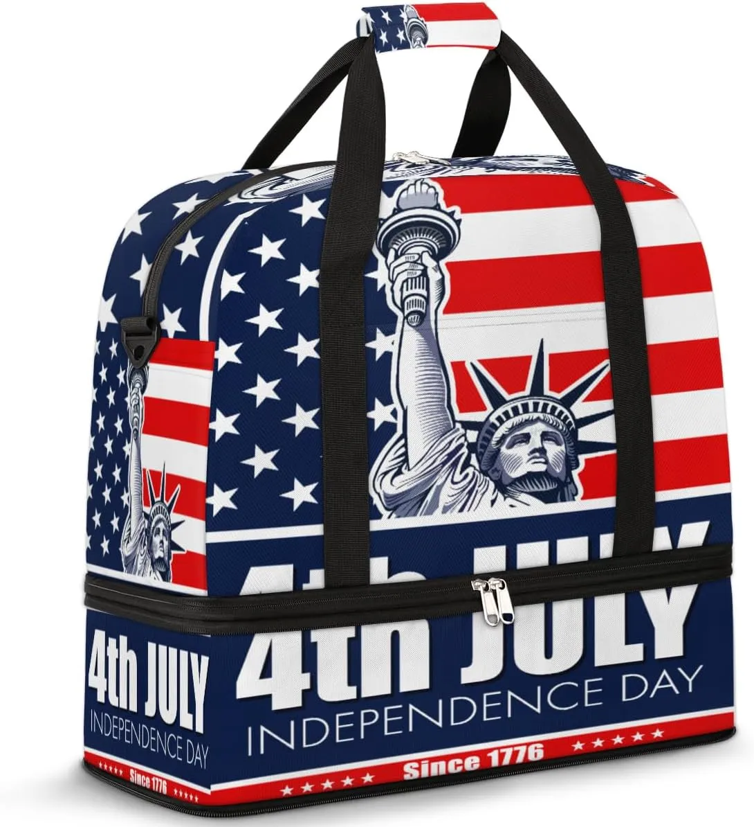 Statue Of Liberty American Flag Travel Duffle Bag, Large Sports Gym Bag with Shoe Compartment, Carry on Tote Bag, Foldable Weekender Overnight Bag for Women Men （Flag）