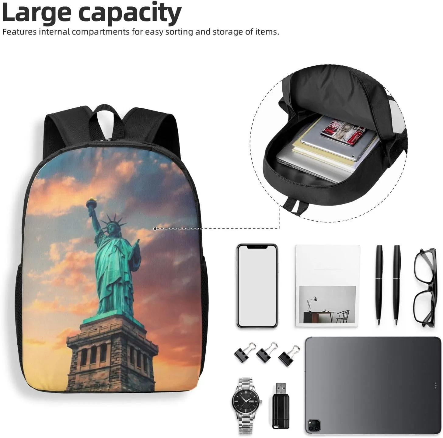 Statue Of Libertys Backpack, 17 Inch Travel Business Laptop Backpack For Women Men