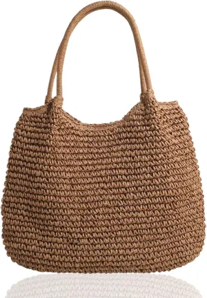 Straw Beach Bag Large Capacity Retro Straw Handbag Hasp Closure Weaving Handbag Ladies Summer Beach Tote Bags