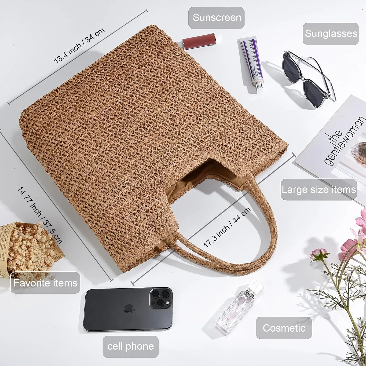 Straw Beach Bags for Women Woven Beach Tote Bag Casual Boho Large Shoulder Handbags Purse for Vacation Holiday
