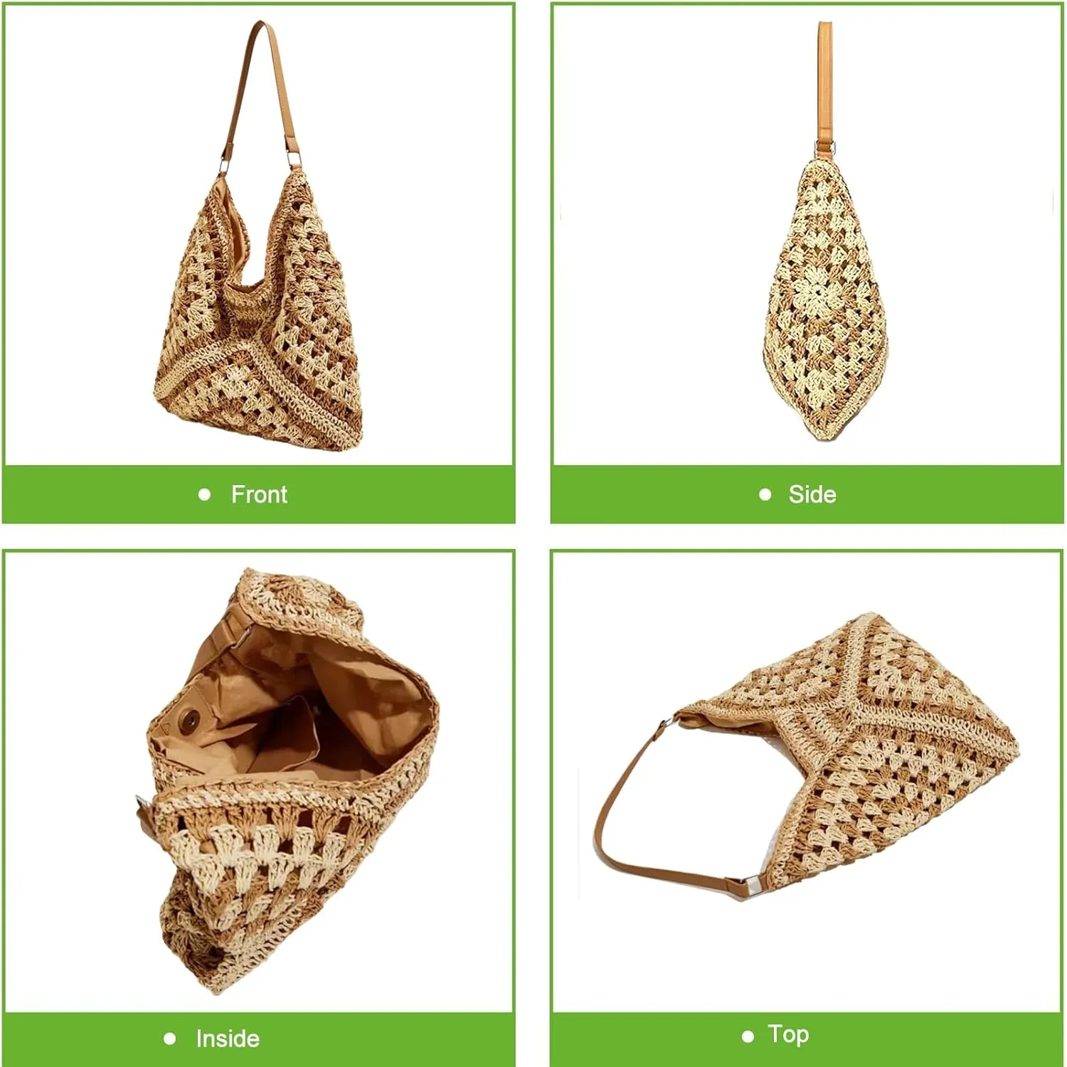 Straw Hobo Bags for Women,Large Woven Tote Bag Summer Crochet Shoulder Bag,Vintage Beach Bag Foldable Handbag for Vacation