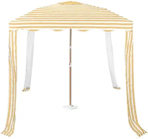 Striped Beach Cabana with Silver Coating, Vent and Sand Pockets, 6.5FT x 6.5FT UPF 50  Sun Shelter, Easy Setup Portable Beach Canopy, Wind-Resistant Beach Tent (Sunshine)