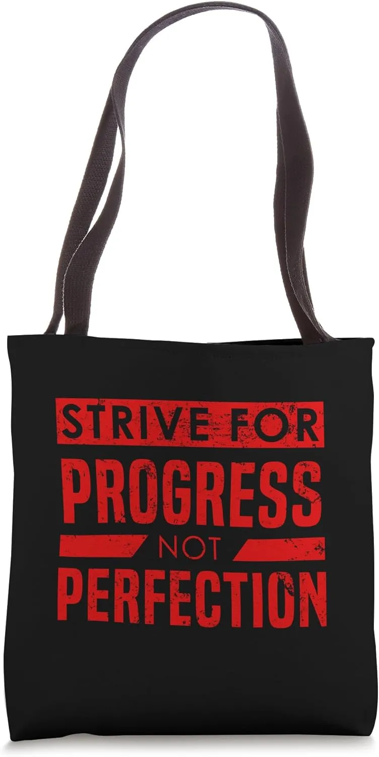 Strive For Perfection - Red Distressed Gym Tote Bag