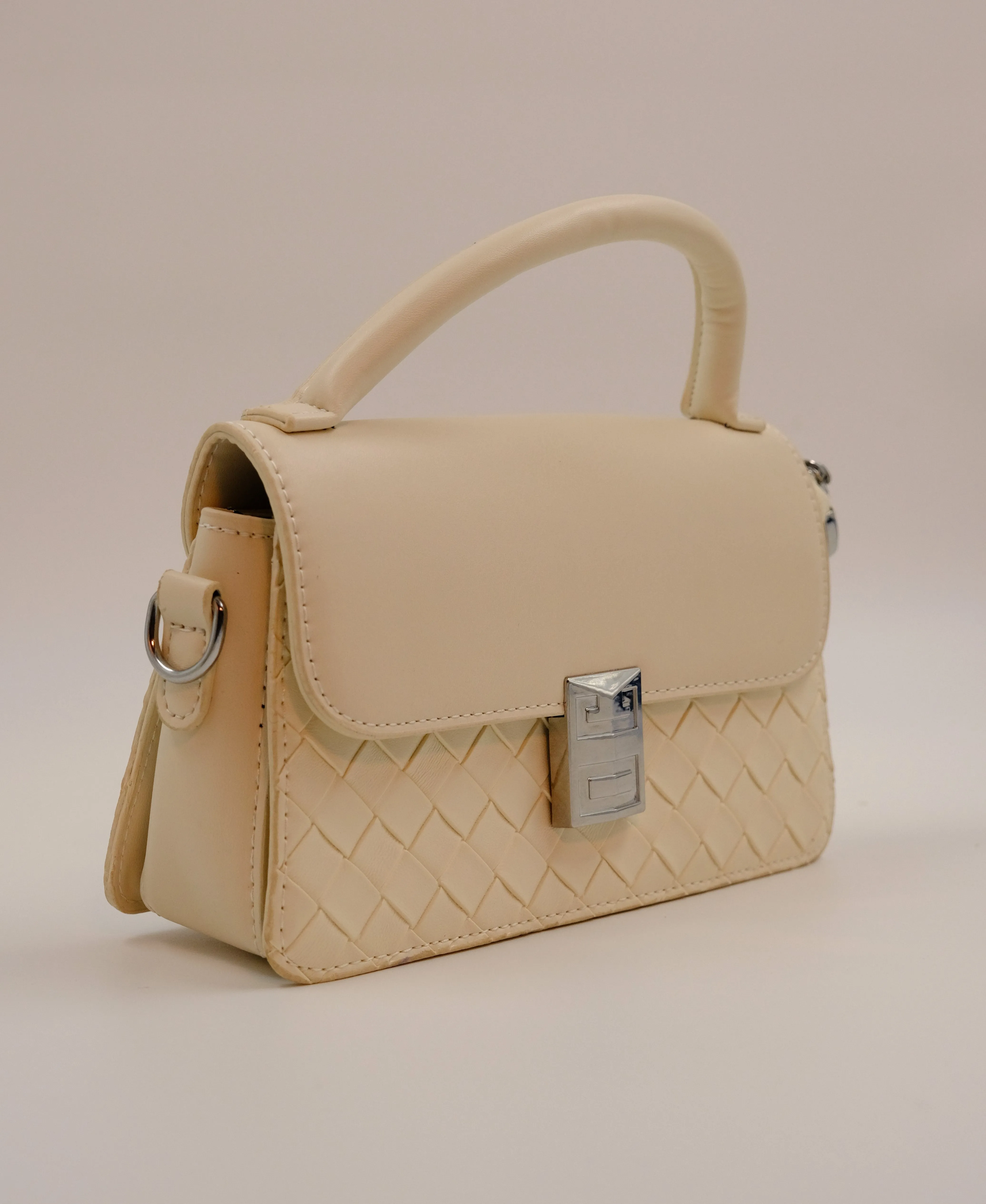 Stylish Ivory Woven Texture Handbag