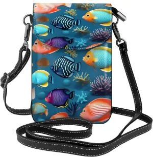 Submarine Reef Fish Zippered Crossbody Bag,* Women'S Shoulder Bag With Card Slot, Removable Shoulder Strap, 7.6 X 4.9 In.