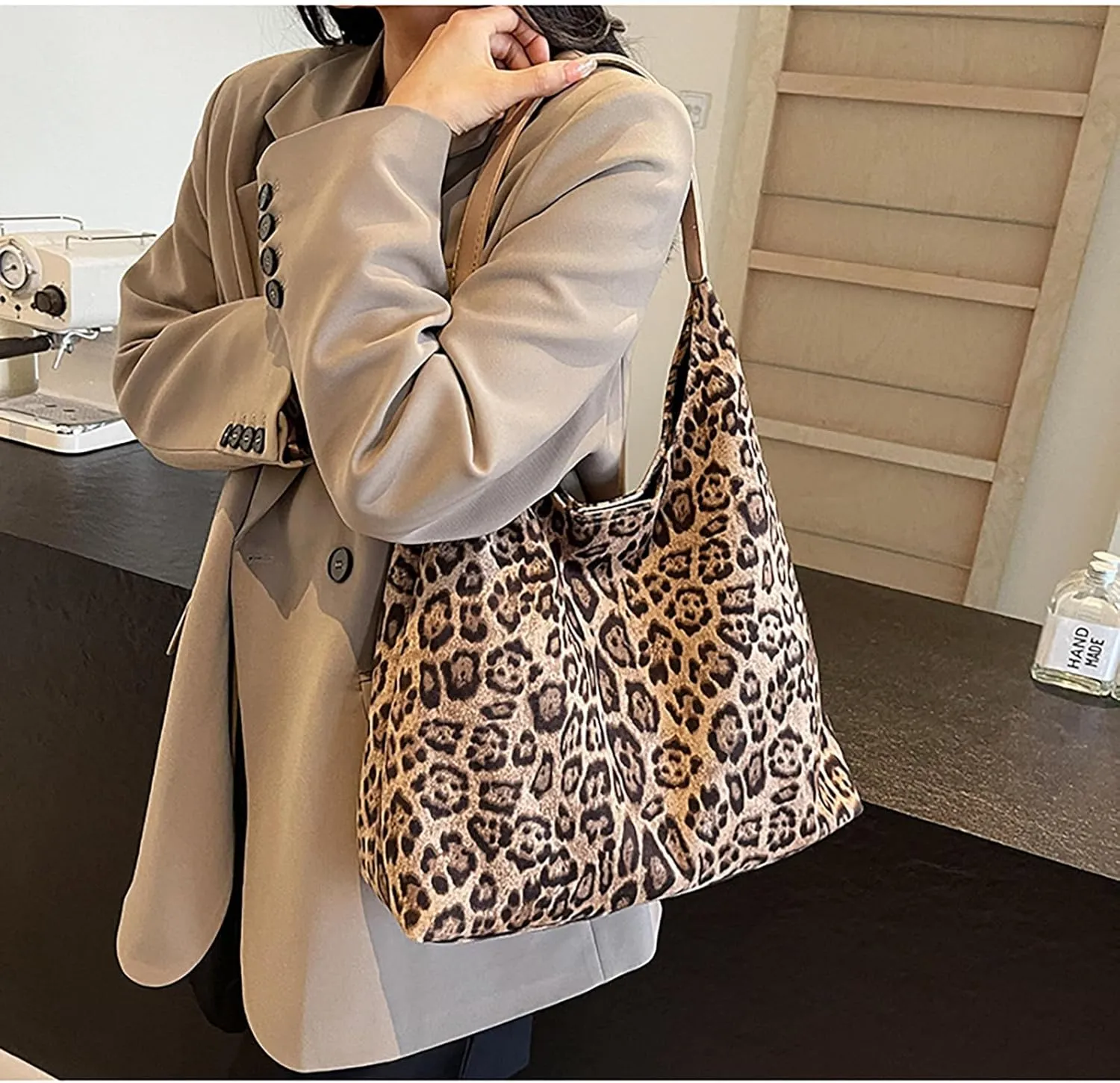 Suede Bags for Women Leopard Print Suede Tote Bag,Suede Shoulder Bag,Womens Hobo Handbag,Slouchy Bags
